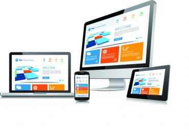 This image is a vector file representing a responsive design concept on various media devices.